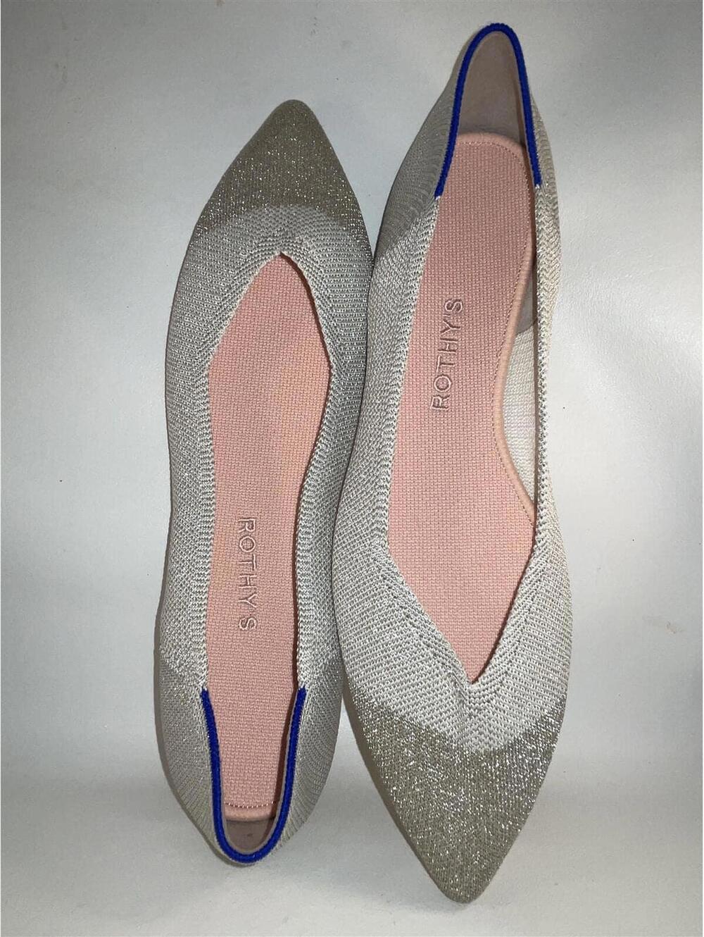 Rothy's Point Champagne Glitter Women's Shoes Flats Loafers Slip Ons 7.5 New